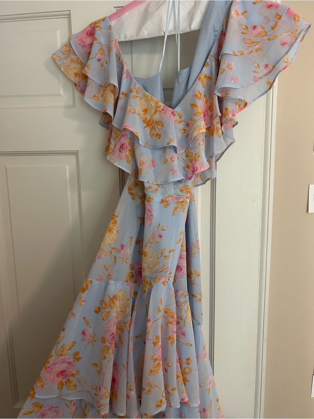 Wayf Powder Blue Floral Ruffle Maxi Dress Size Medium NWT - Picture 4 of 4